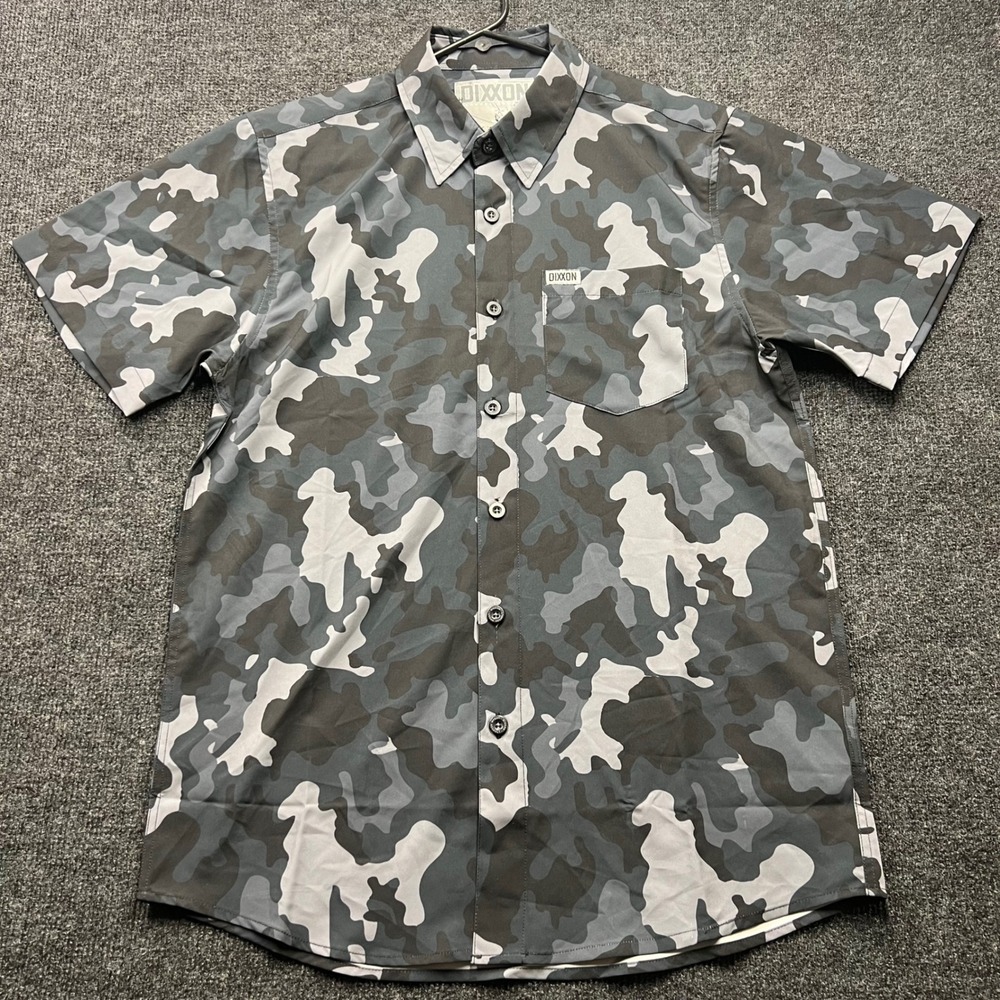 Dixxon Flannel Co Mens Small Grey Camo Short Sleeve Button Down Shirt 2769